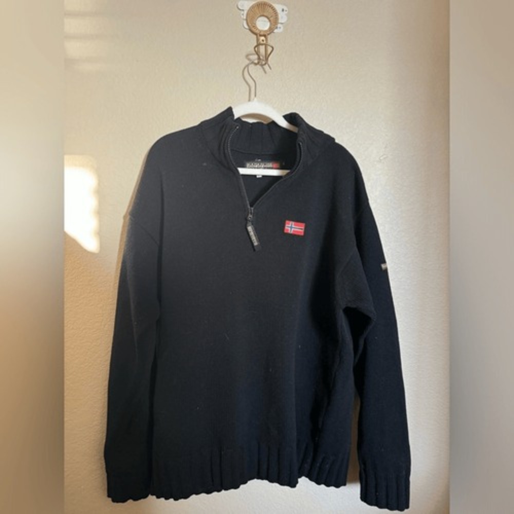 Vintage‎ Napapijri Half Zip Knit Wool Sweater Size XL Mens in Black